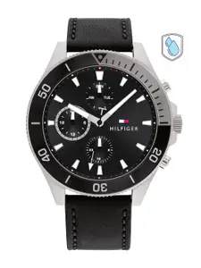 Tommy Hilfiger Men Black Dial & Black Leather Straps Analogue Multi Function Watch TH1791984W