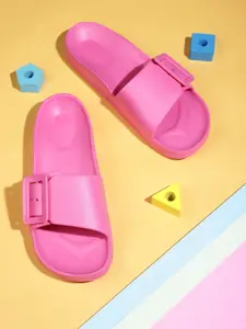 Kook N Keech Women Pink Solid Rubber Sliders