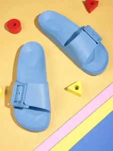 Kook N Keech Women Blue Solid Rubber Sliders