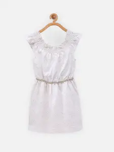 NYNSH Girls White Pure Cotton A-Line Dress