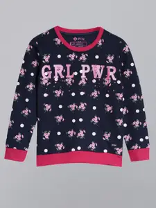 3PIN Girls Navy Blue & Pink Printed Sweatshirt