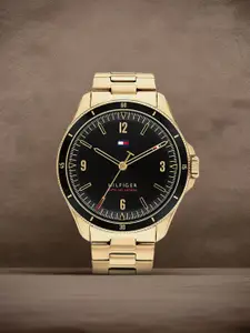 Tommy Hilfiger Men Black Dial & Multicoloured Stainless Steel Bracelet Style Straps Analogue Watch