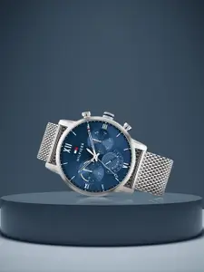 Tommy Hilfiger Men Blue Printed Dial & Silver Toned Stainless Steel Bracelet Style Straps Analogue Multi Watch