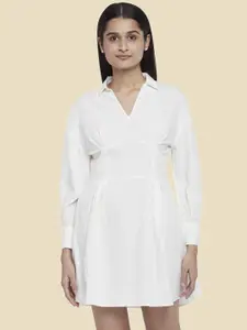 People White Solid Pure Cotton A-Line Dress