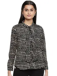 Annabelle by Pantaloons Women Black & White Opaque Printed Formal Shirt