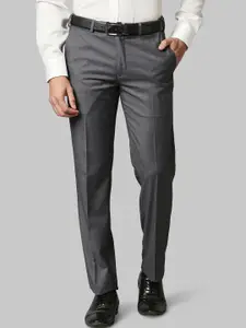 Park Avenue Men Grey Textured Formal Trousers