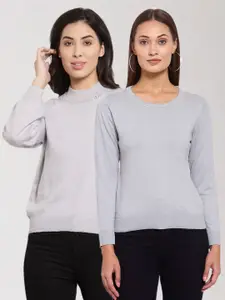 KLOTTHE Women Pack of 2 Grey Woolen Pullover Sweaters