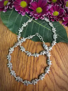 Digital Dress Room Silver-Plated Elephant Design German Silver Oxidised Anklets