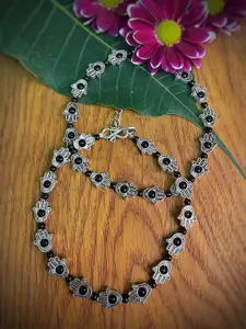 Digital Dress Room Silver-Plated & Black Oxidised German Silver Payal Anklets