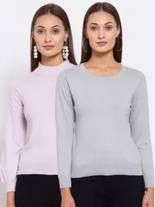 KLOTTHE Women Pack Of 2 Pink & Grey Wool Pullover