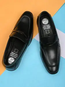 Fentacia Men Black Solid Leather Formal Slip-On Shoes