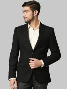 Park Avenue Men Black Solid Super Slim-Fit Single-Breasted Formal Blazer