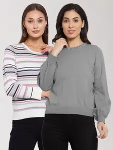 KLOTTHE Women Multi & Grey Pack Of 2 Pullover