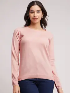 FableStreet Women Pink Solid Acrylic Knit Sweater