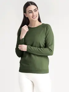 FableStreet Women Olive Green Solid Pullover