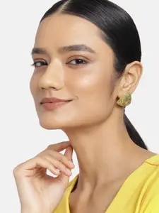 Estele Gold-Toned & Green Contemporary Studs Earrings