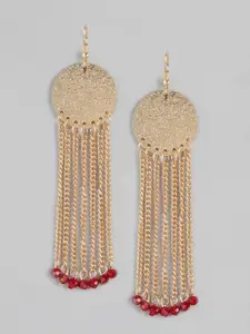 Anouk Red & Gold-Toned Beaded Circular Drop Earrings