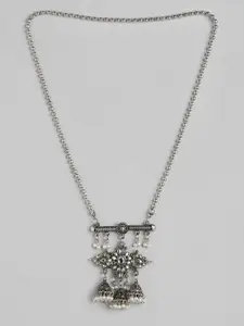 Anouk Silver-Toned & White Oxidised Stone Studded & Beaded Tribal Necklace