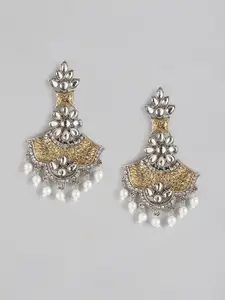 Anouk Gold-Toned & Silver-Toned Oxidised Stone Studded & Beaded Classic Drop Earrings