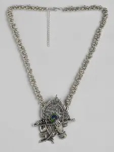 Anouk Oxidised Silver-Toned Enamelled Krishna Necklace