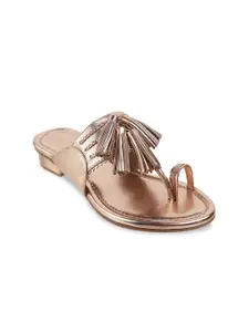 Mochi Gold-Toned Block Sandals with Tassels