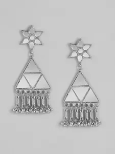 Anouk Silver-Toned Mirror Triangular Drop Earrings