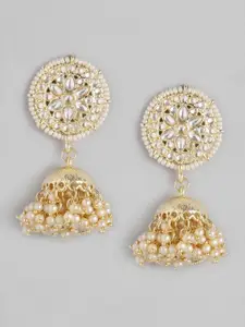 Anouk Gold-Toned & Off White Stone Studded & Beaded Dome Shaped Jhumkas Earrings