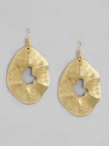 Anouk Gold-Toned Crater Effect Oval Drop Earrings
