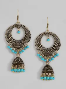Anouk Antique Gold-Toned & Green Beaded Crescent Shaped Chandbalis Earrings
