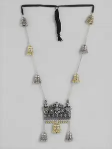 Anouk Silver-Toned & Gold-Toned Oxidised Jhumki Detail Necklace