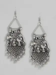 Anouk Oxidised Silver-Toned Classic Elephant Drop Earrings