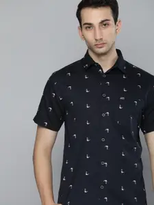 The Indian Garage Co Men Navy Blue & White Printed Slim Fit  Casual Shirt