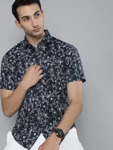 The Indian Garage Co Men Navy Blue & White Slim Fit Floral Opaque Printed Casual Shirt