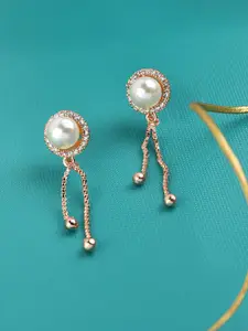 Zaveri Pearls Rose Gold Contemporary Drop Earrings