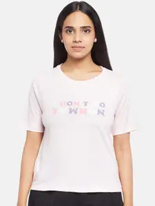 People Women Pink Typography Printed Drop-Shoulder Sleeves T-shirt