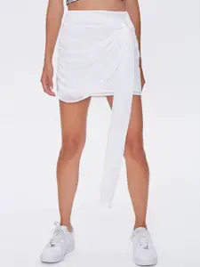 FOREVER 21 Women White Solid Draped A-Line Mini Skirt