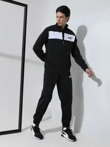 Puma Men Black & White Colorblocked Polyester Sustainable Tracksuit