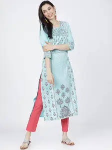 Vishudh Women Blue Ethnic Motifs Printed Kurta