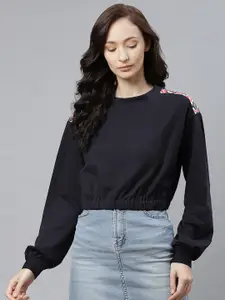 Hubberholme Women Navy Blue Solid Sweatshirt