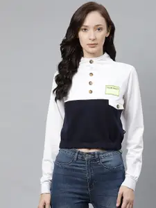 Hubberholme Women Navy Blue & White Colourblocked Sweatshirt