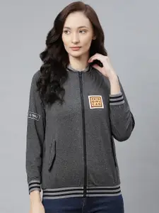 Hubberholme Women Charcoal Grey Solid Front Open Sweatshirt