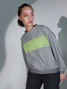 Hubberholme Women Grey Printed Sweatshirt