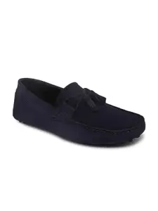 MONKS & KNIGHTS Men Navy Blue Leather Driving Shoes