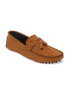 MONKS & KNIGHTS Men Tan Leather Driving Shoes with Tassels