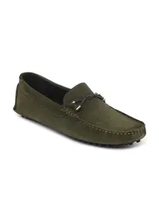 MONKS & KNIGHTS Men Green Leather Driving Shoes