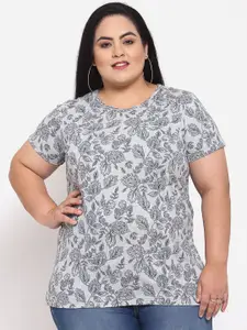 plusS Women Grey Floral T-shirt