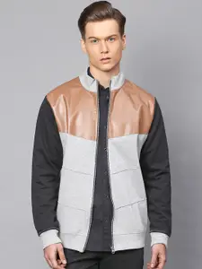 Campus Sutra Men Grey Colourblocked Windcheater Sporty Jacket