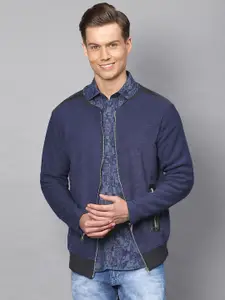 Campus Sutra Men Navy Blue Windcheater Open Front Jacket