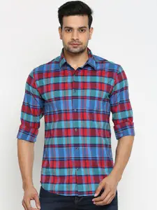 Mufti Men Blue& Red Slim Fit Checked Casual Shirt