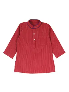 My Little Lambs Boys Maroon & japanese carmine Striped Flared Sleeves Thread Work Kurta